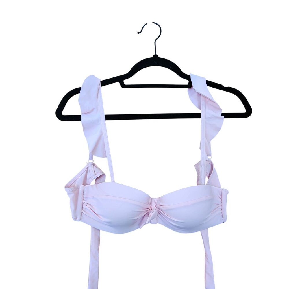 Pink Ruffled Bikini Top With Adjustable Straps M
